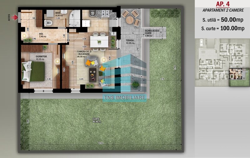 Titan, Grigorescu, 2 camere, gradina privata 100 mp, parcare subterana, boxa,